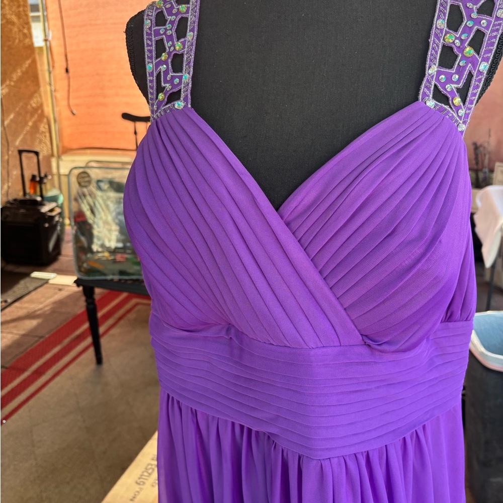 Adam Purple Ruched Sweetheart Prom Dress - Picture 4 of 14